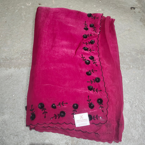 Black Tissue Organza Designer Sarees -- 4