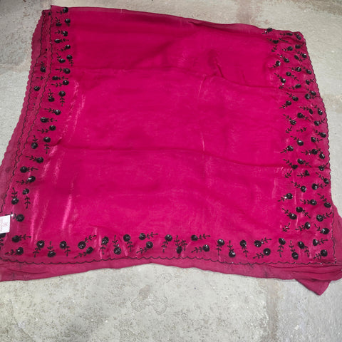 Black Tissue Organza Designer Sarees -- 4