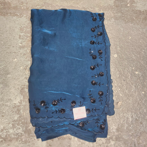 Black Tissue Organza Designer Sarees -- 4