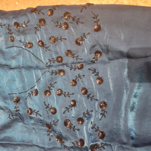 Black Tissue Organza Designer Sarees -- 4