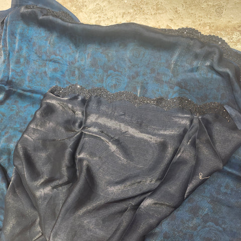 Black Tissue Organza Designer Sarees -- 5