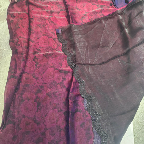 Black Tissue Organza Designer Sarees -- 5