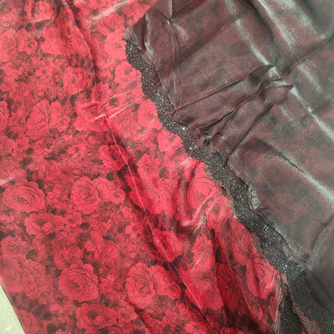 Black Tissue Organza Designer Sarees -- 5