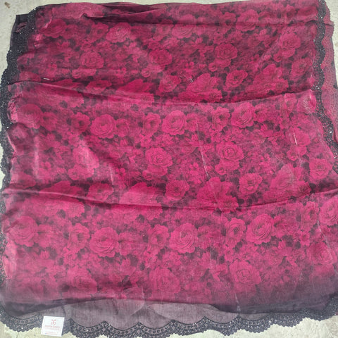 Black Tissue Organza Designer Sarees -- 5
