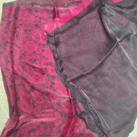 Black Tissue Organza Designer Sarees -- 5