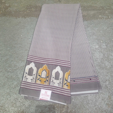 Satin Print Sarees With Fine Vertical Stripes