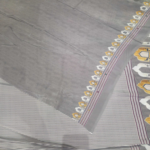 Satin Print Sarees With Fine Vertical Stripes
