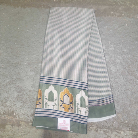 Satin Print Sarees With Fine Vertical Stripes