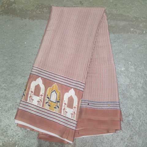 Satin Print Sarees With Fine Vertical Stripes