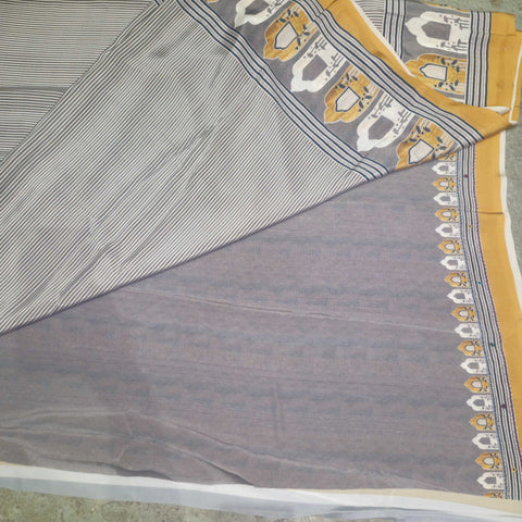 Satin Print Sarees With Fine Vertical Stripes