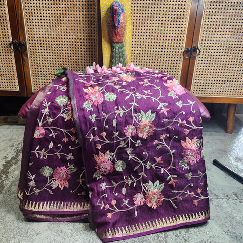 Tussar Embroidery Sarees-01