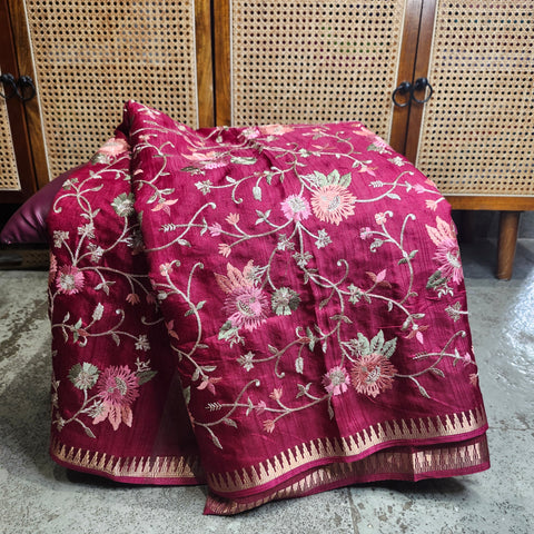 Tussar Embroidery Sarees-02