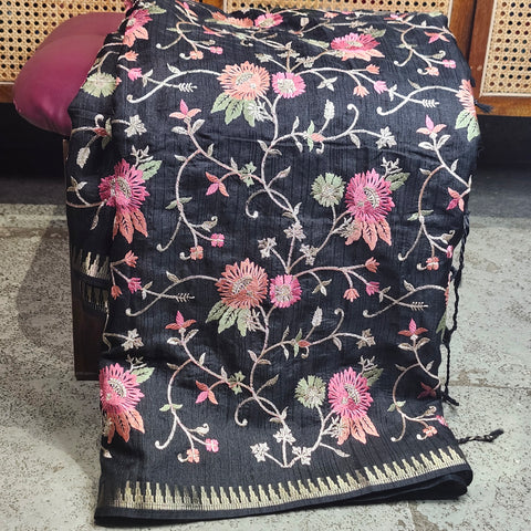 Tussar Embroidery Sarees-04