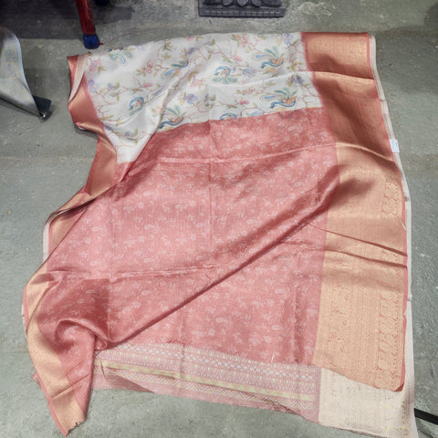 Floral white digital printed kota saree