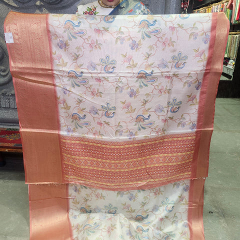 Floral white digital printed kota saree
