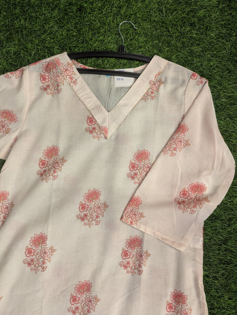Organic Cotton Printed Kurti | Off White (21)