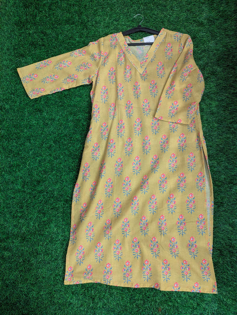 Organic Cotton Printed Kurti | Mustard Yellow (22)