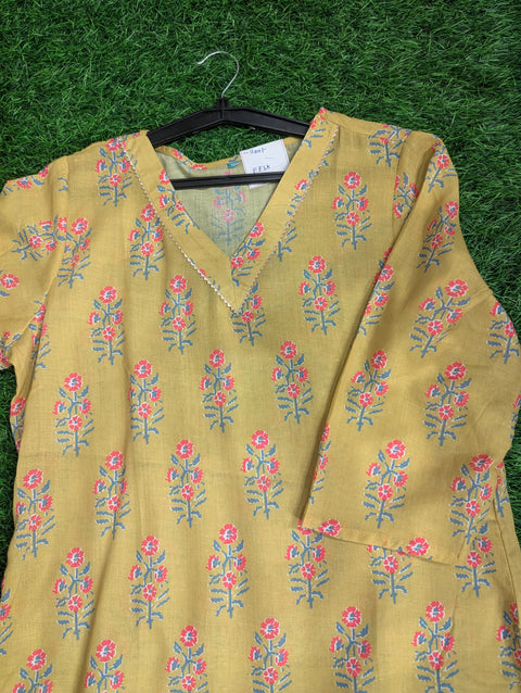 Organic Cotton Printed Kurti | Mustard Yellow (22)
