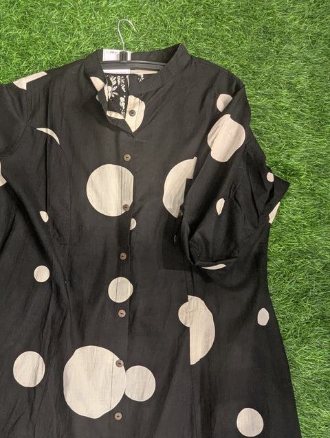 Cotton Printed Kurthi | Black White Dots Print (24)