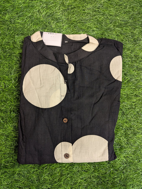 Cotton Printed Kurthi | Black White Dots Print (24)