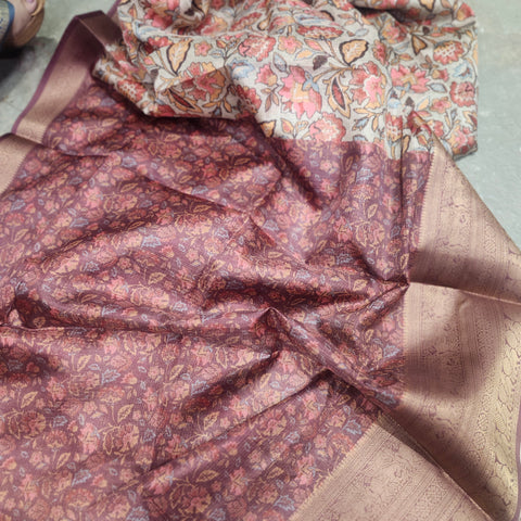 Dark copper digital printed kota saree