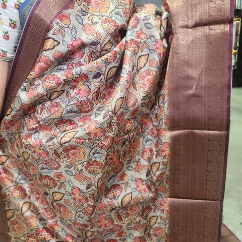 Dark copper digital printed kota saree