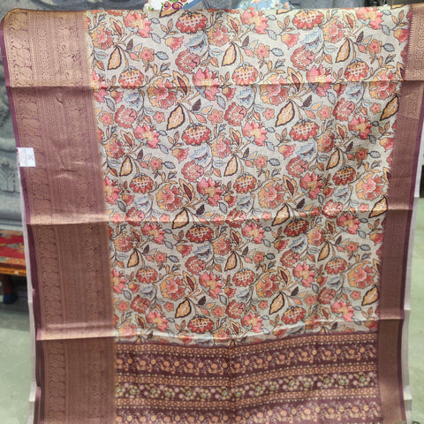 Dark copper digital printed kota saree