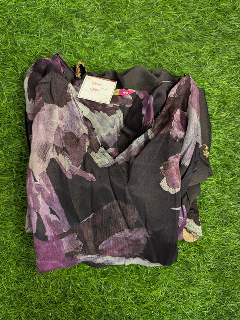 Chiffon Printed Kurti | Black With Lavender Floral Print (27)