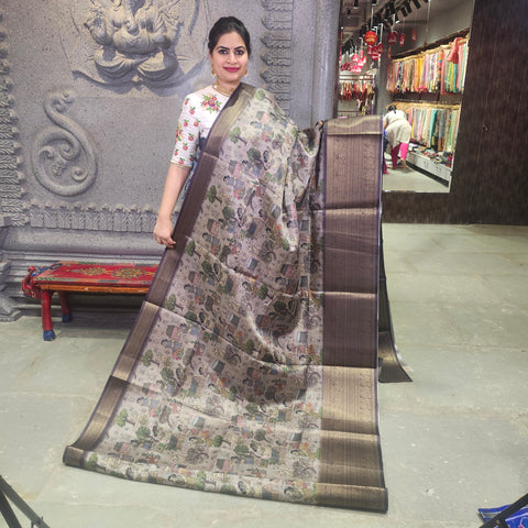Fog grey digital printed kota saree