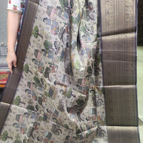 Fog grey digital printed kota saree