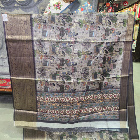 Fog grey digital printed kota saree