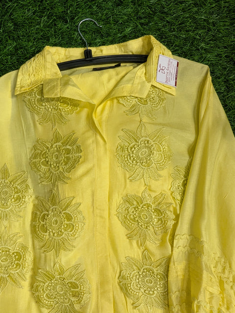 Pure Muslin Printed Kurti | Bright Yellow (34)