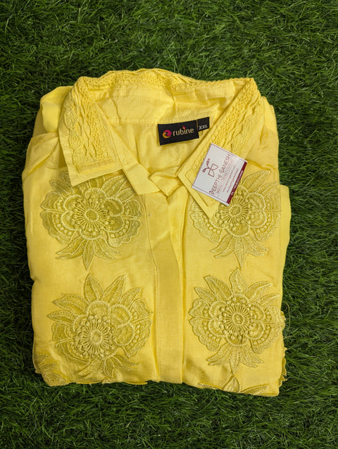 Pure Muslin Printed Kurti | Bright Yellow (34)