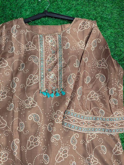Silk Printed Kurti | Brown Print (37)