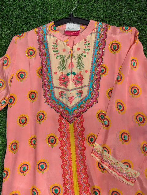 Pure Italian Crepe Printed Kurti | Peach Print (40)