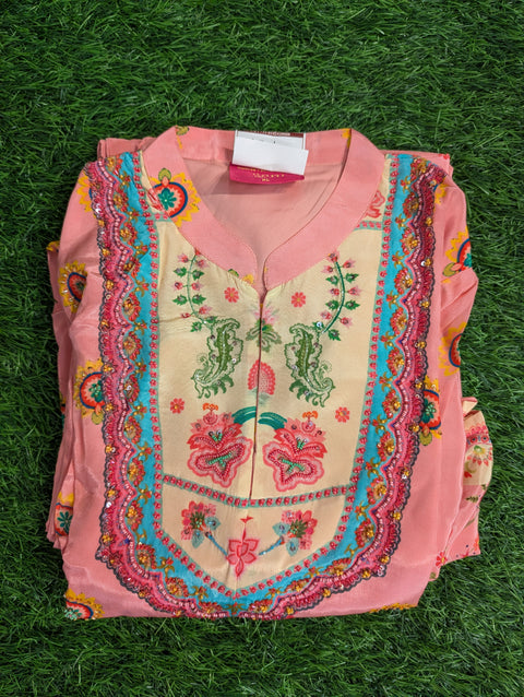 Pure Italian Crepe Printed Kurti | Peach Print (40)