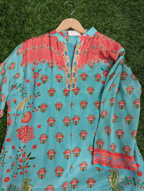 Pure Italian Crepe Printed Kurti | Blue Peach Print (41)