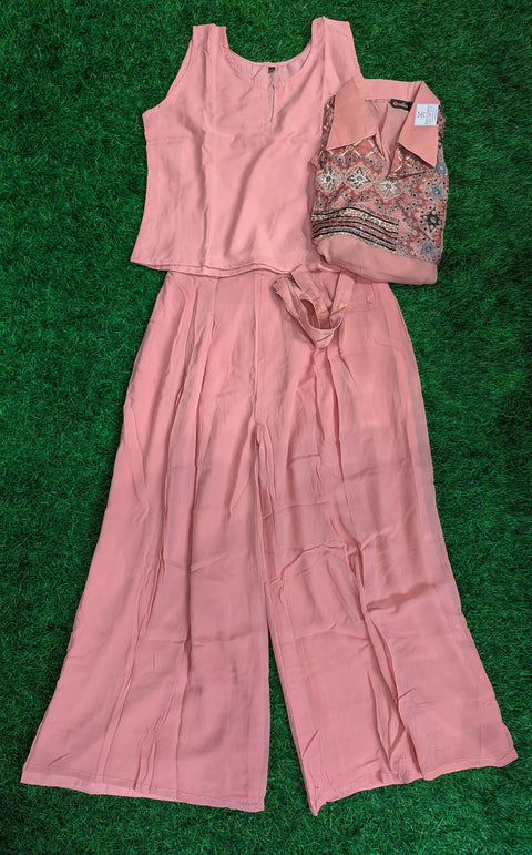 Georgette Co-ord set | Peach 3PC set (42)