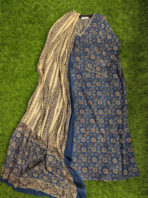 Cotton Printed Kurthi | Deep Blue Floral Print (43)