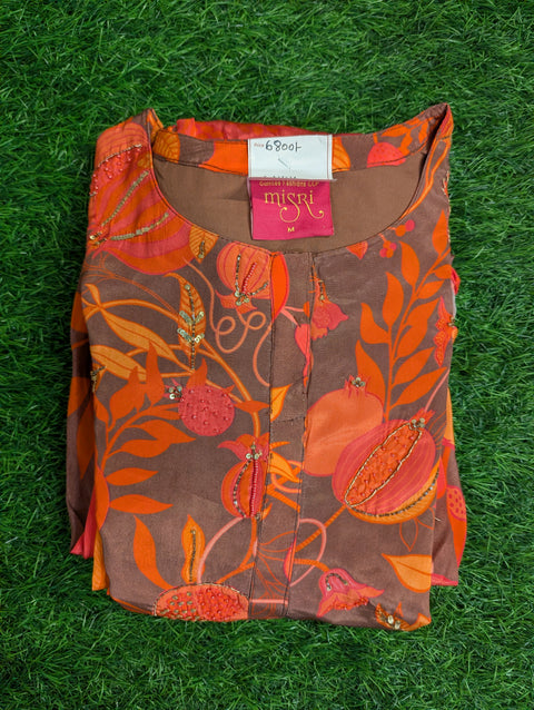 Pure Italian Crepe Printed Kurti | Orange Floral Print (44)