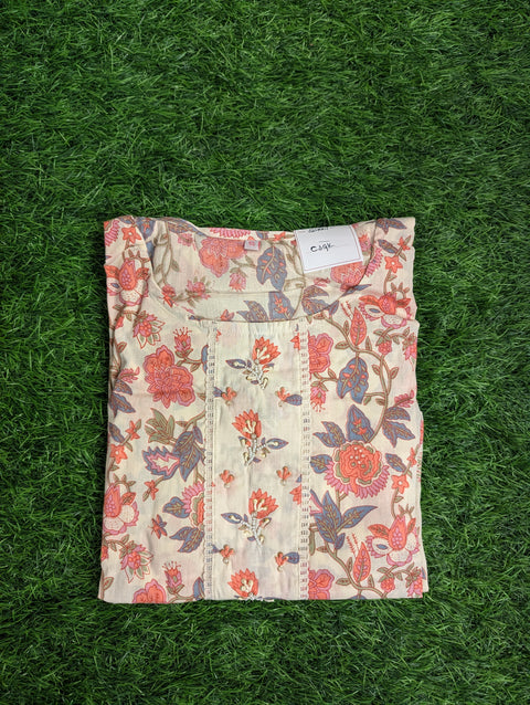 Cotton Printed Kurthi | Off White Floral Print (45)