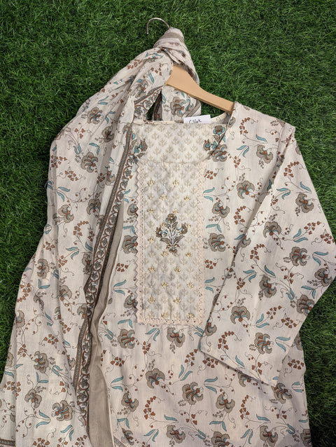 Cotton Printed Kurthi | White with Grey Floral Print (46)