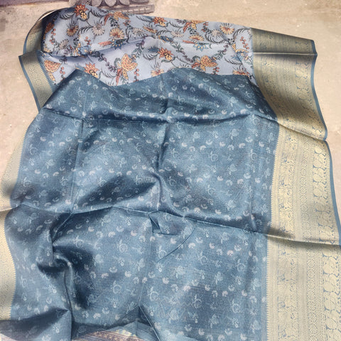 Harbor grey digital printed kota saree