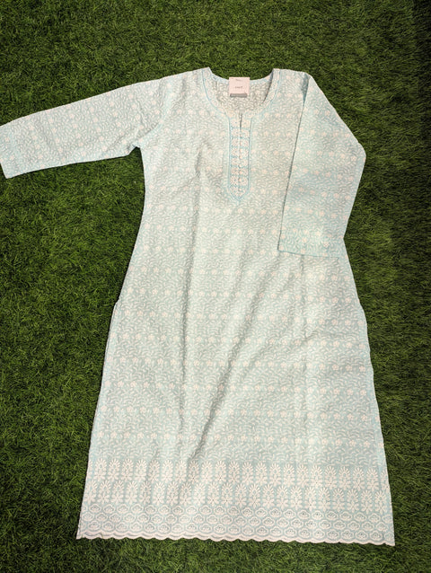 Cotton Chikankari Kurti| Light Blue Chikankari (50)