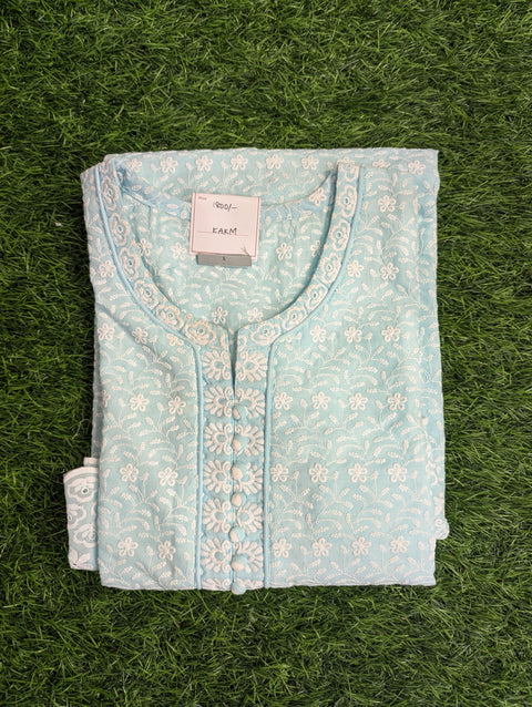 Cotton Chikankari Kurti| Light Blue Chikankari (50)