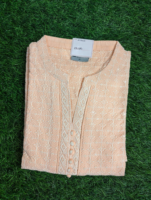 Cotton Chikankari Kurti | Light Peach Chikankari (53)