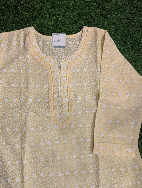 Cotton Chikankari Kurti | Light Yellow Chikankari (54)