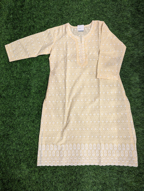 Cotton Chikankari Kurti | Light Yellow Chikankari (54)