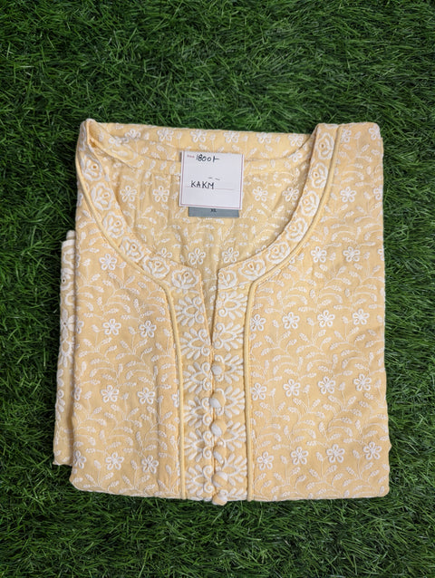 Cotton Chikankari Kurti | Light Yellow Chikankari (54)