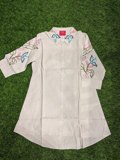 Premium Cotton Printed Kurthi | White Floral Print (57)